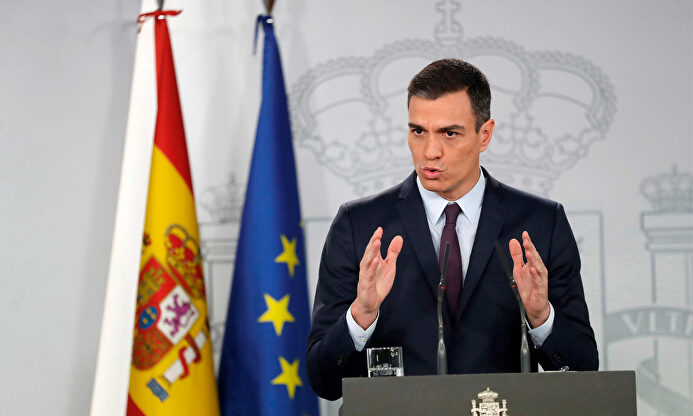 Pedro Sánchez en plena comparecencia. | EFE