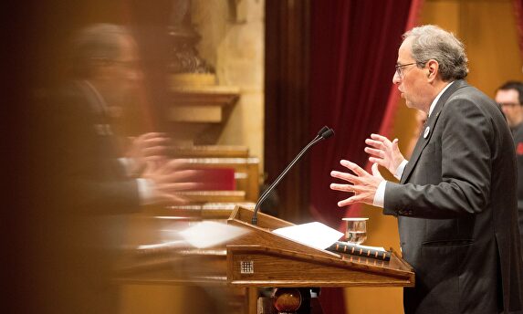 Quim Torra, durante su intervención en el Parlamento de Cataluña | EFE