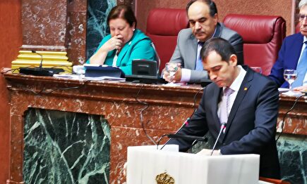 Juan José Liarte, portavoz parlamentario de Vox durante la sesión de investidura de Fernando López Miras, del PP | Vox