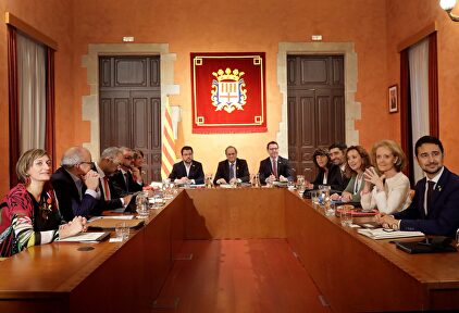 El presidente de la Generalidad, Quim Torra, durante la reunión del Gobierno catalán celebrada en Manresa este miércoles. | EFE