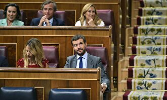 Pablo Casado en su escaño este jueves. | EFE