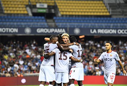 Kasper Dolberg (c) celebra un gol con el Niza. | Cordon Press