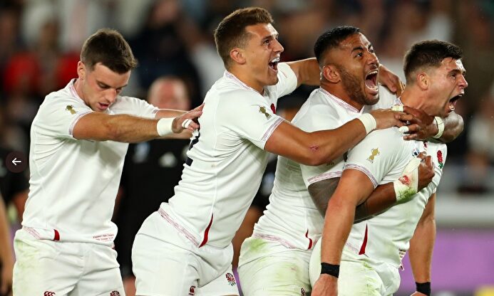 Inglaterra celebra un tanto en las semifinales. | RugbyWorldCup