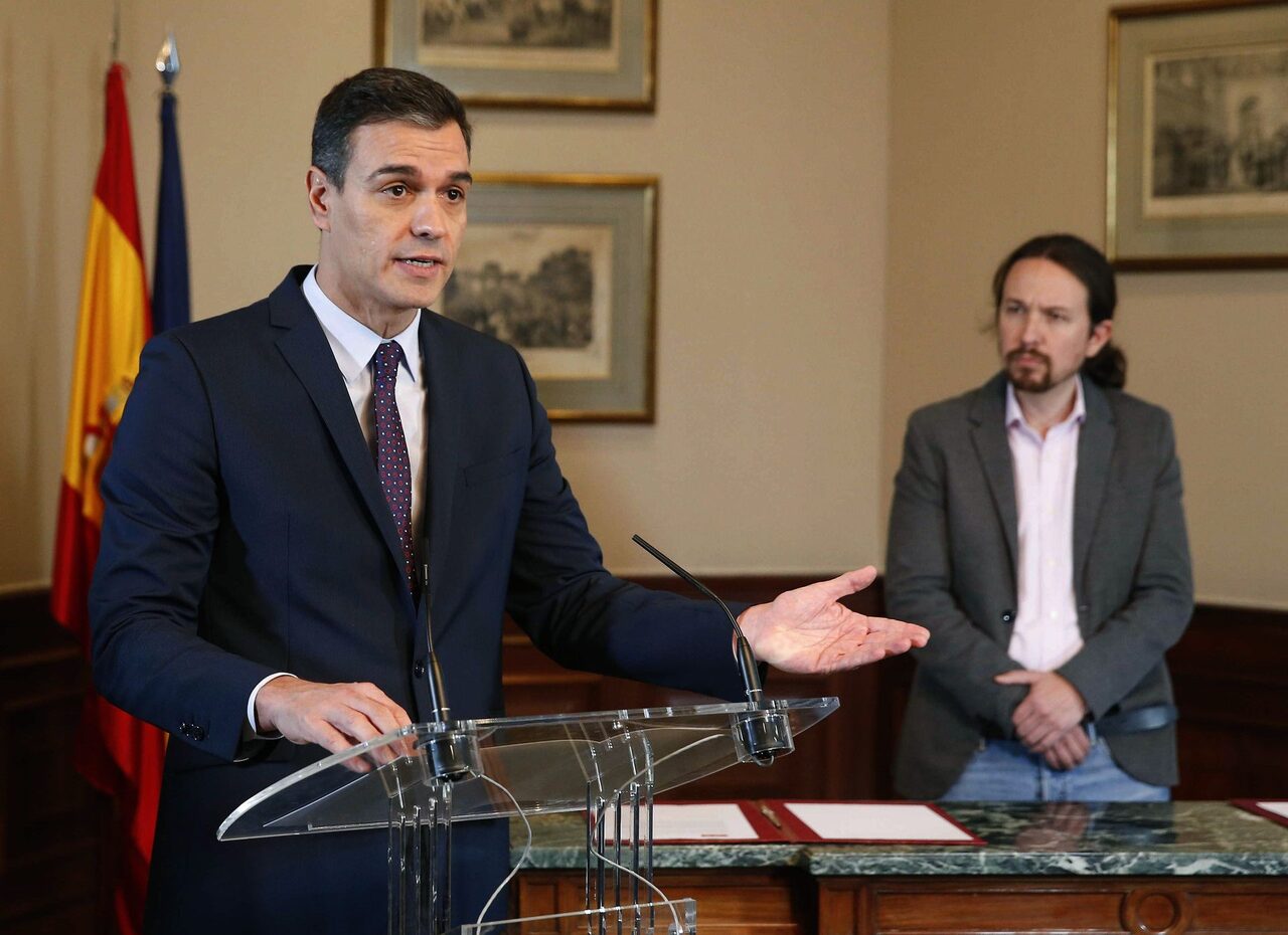 El presidente del Gobierno español en funciones, el socialista Pedro Sánchez , durante su intervención | EFE