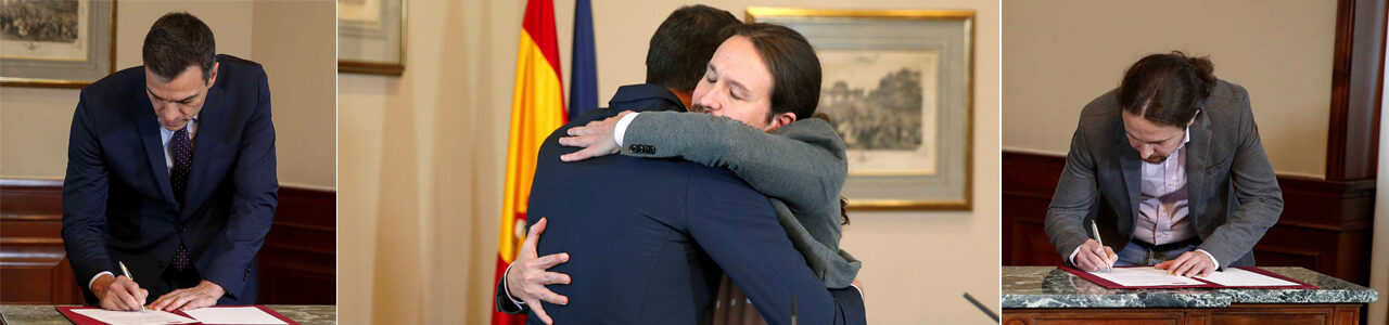 Iglesias y Sánchez tras firmar el acuerdo. | EFE