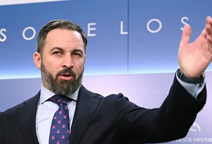 Santiago Abascal hoy en la rueda de prensa desde el Congreso | EFE