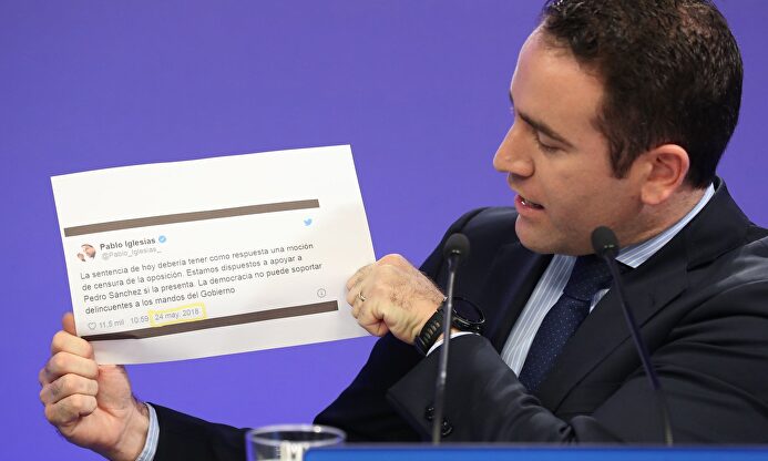 El número dos del PP, Teodoro García Egea, durante su comparecencia de este lunes. | EFE