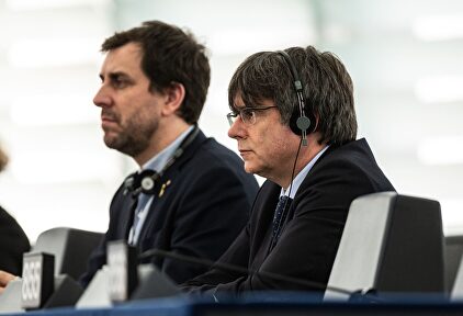 El expresidente catalán, Carles Puigdemont y su exconsejero Comín en Estrasburgo | EFE