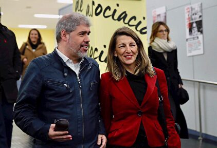 La ministra de Trabajo, Yolanda Díaz, junto al secretario general de CCOO, Unai Sordo, este viernes, en Madrid. | EFE