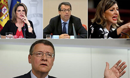 Teresa Ribera, Mariano Bacigalupo y Yolanda Díaz. Abajo, Jordi Sevilla | Archivo