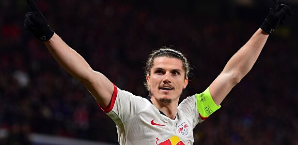 Sabitzer celebra uno de sus dos goles al Tottenham en el Red Bull Arena. | EFE