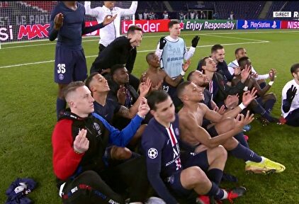 La curiosa celebración de los jugadores del PSG tras tumbar al Borussia Dortmund | Captura de TV