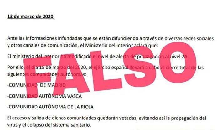 Uno de los bulos difundidos en redes sociales | Interior