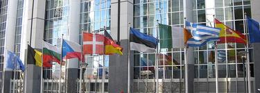 Banderas ante el Parlamento de la UE. | Archivo