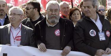 Dirigentes sindicalistas durante una manifestacin.