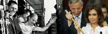 Pern y su mujer, Evita (izq.), junto a Nstor Kirchner y su mujer, Cristina Fernndez | Archivo