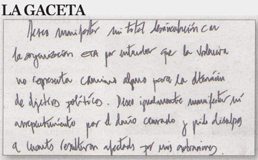 Carta de uno de los etarras | La Gaceta