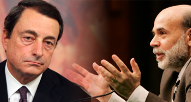 El presidente del BCE, Mario Draghi, y el de la FED, Ben Bernanke.