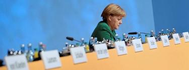 Angela Merkel, este martes, en el Congreso de la CDU. | EFE