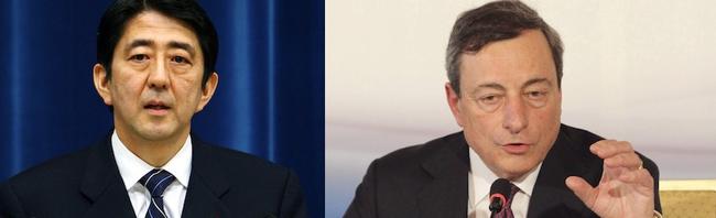 Sinzho Abe y Mario Draghi | Corbis/Efe