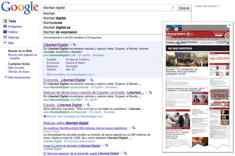 Google muestra una vista previa de los resultados de Resultados de la búsqueda