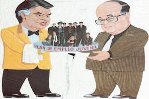 Detalle de uno de los carteles que se hicieron con motivo del 14-D, con González y el entonces líder de la CEOE, José María Cuevas.