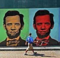 Obama-Lincoln: un montaje callejero.