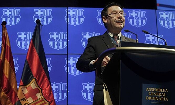 Bartomeu en la Asamblea de compromisarios. | EFE