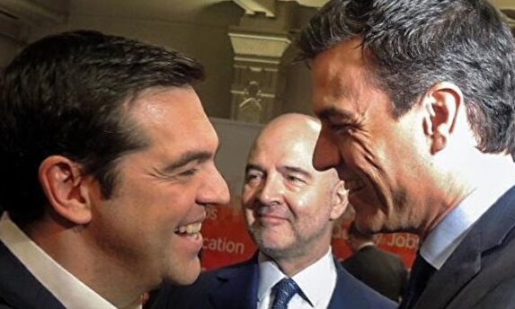 Una imagen de archivo de Alexis Tsipras y Pedro Sánchez, en una reunión en Bruselas. | EFE