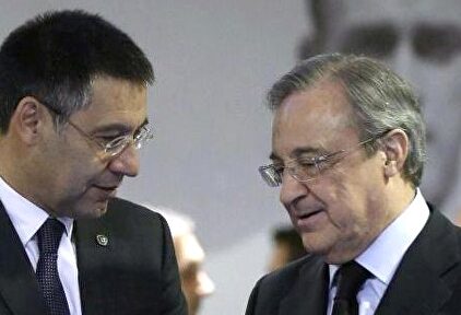 Florentino Pérez (d), junto a Josep María Bartomeu. | Archivo