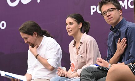 Iglesias, Montero y Errejón en el acto de Podemos |  EFE