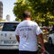 Significativa camiseta de uno de los taxistas durante el paro del sector en la Castellana de Madrid.