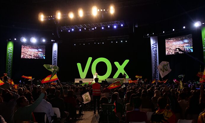 Santiago Abascal durante el acto en Vistalegre de Vox. |  LD