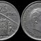 Pesetas con menos níquelEn 1956 se decidió poner en circulación monedas de 5, 25 y 50 pesetas con contenido de níquel rebajado (75% de níquel aleado con cobre)