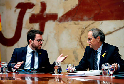 El presidente catalán, Quim Torra, junto al vicepresidente autonómico, Pere Aragonès |  EFE