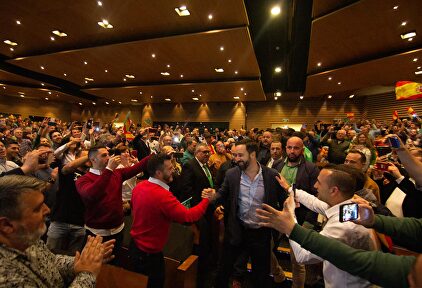 Santiago Abascal en un mitin en Toledo en abril |  Vox