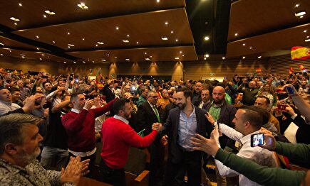 Santiago Abascal en un mitin en Toledo en abril |  Vox