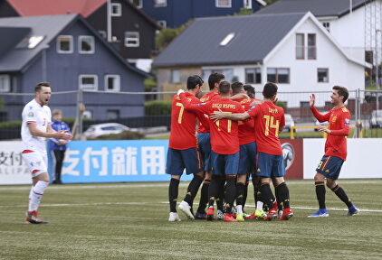 La selección celebra un gol de las Islas Feroe. |  EFE
