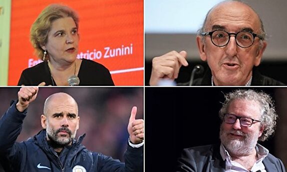 Pilar Rahola, Jaume Roures, Pep Guardiola y John Carlin. |  Collage