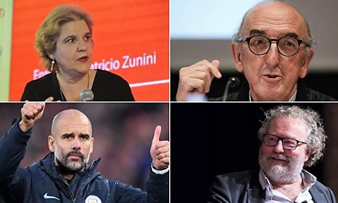Pilar Rahola, Jaume Roures, Pep Guardiola y John Carlin. |  Collage