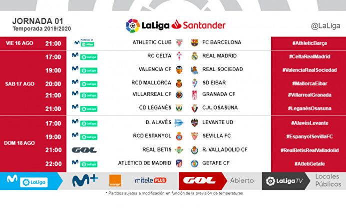Así queda configurada la primera jornada de Liga tras los cambios. |  LaLiga