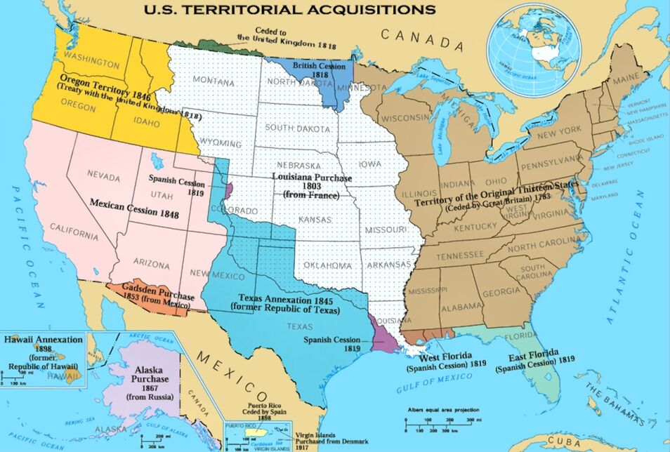 Estados Unidos: hectáreas por centavos  Los grandes imperios se construyeron mediante guerras.Estados Unidos ha sido una exce Estados-unidos-compra-territorios-wikipedia