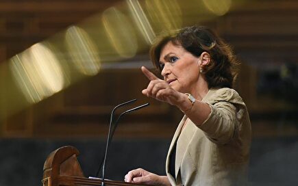 La vicepresidenta en funciones, Carmen Calvo, durante el pleno sobre el Open Arms. |  EFE
