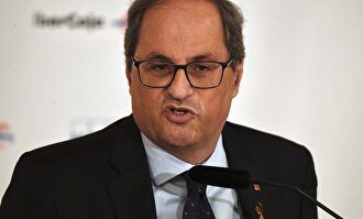 El presidente catalán, Quim Torra, este jueves en un desayuno en Madrid |  EFE