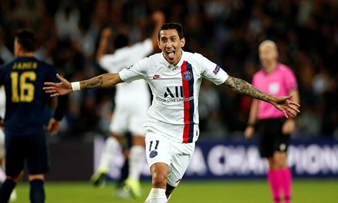 Di María celebra uno de sus dos goles al Real Madrid. |  EFE