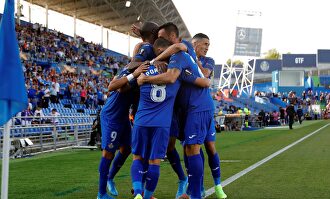 El Getafe celebra el gol de Ángel. |  EFE