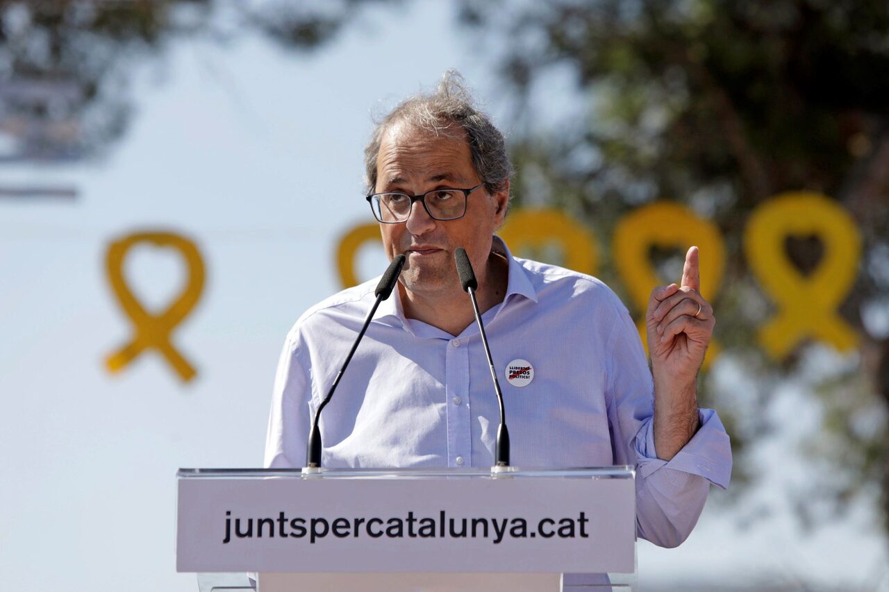 El presidente de la Generalidad, Quim Torra, durante su intervención en un acto de JxCat. |  EFE