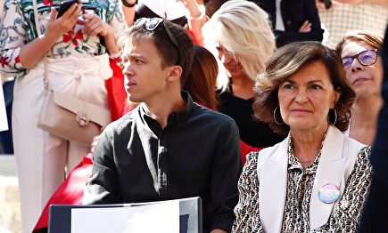 Errejón junto a Calvo el pasado domingo en el 130 aniversario de UGT. |  EFE