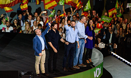Los principales líderes de Vox durante el acto de Vistalegre Plus Ultra |  David Alonso Rincón