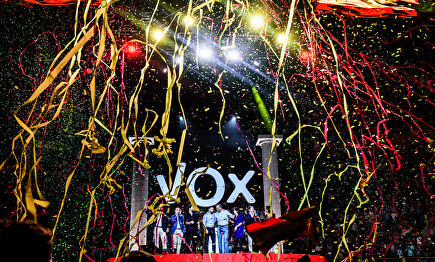 Santiago Abascal este domingo en el acto de Vox de Vistalegre Plus Ultra |  David Alonso